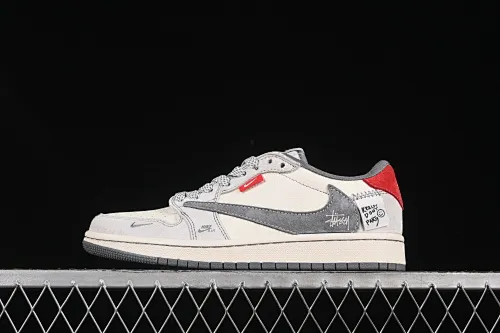 All categories Air Jordan Jordan series basketball shoes Air Jordan 1 Low high-end customized low-top sneakers Travis Scott x Fragment Design x Air Jordan 1 Low OG SP AJ1 Joe 1 Stussi joint gray and red fabric low-top cultural casual sneakers YX5066-300